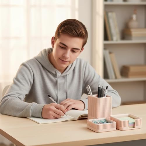 Aesthetic Desk Organizer Set,3-Piece Sturdy Plastic Office Accessories - Image 2