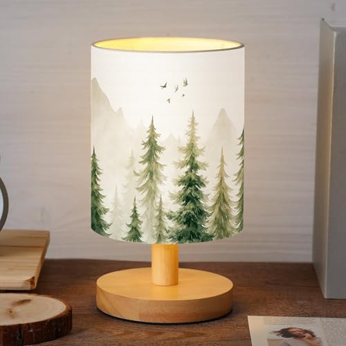 VIHOSE Bedside Table Lamp Table Lamp Vintage Nightstand with Linen Fabric Shade Solid Wood Base Decoration for Kids Living Room Bedroom Desk Dorm(Forest,Green) by VIHOSE