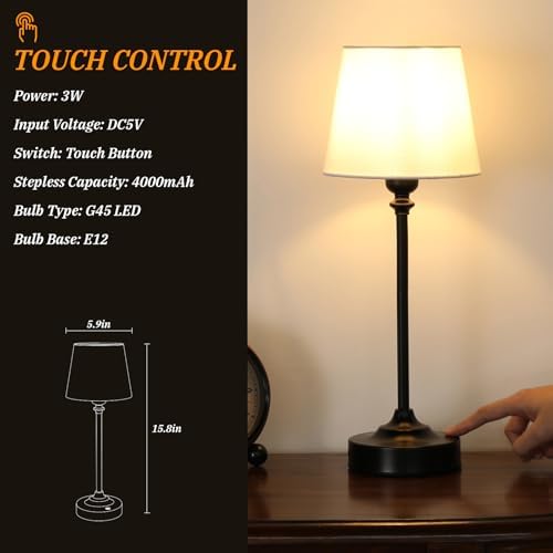 Kakanuo Cordless Table Lamp Rechargeable Black - 1 Pack 4000mAH Battery Operated Lamp for Decor, 3000K Stepless Dimming Touch Control Wireless Lamp for Bedroom, Dining Table, Kitchen, Living Room - Image 5