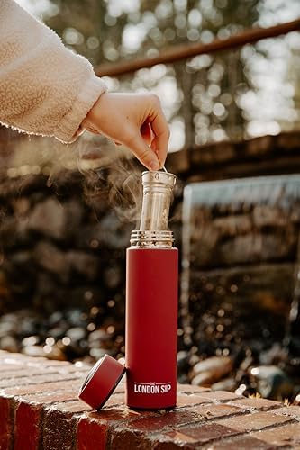 The London Sip Multi-Purpose Travel Mug and Tumbler Fruit Infused Flask Hot and Cold Double Wall Stainless Steel Thermos with Extra-Long Infuser, Sacred Red - Image 4