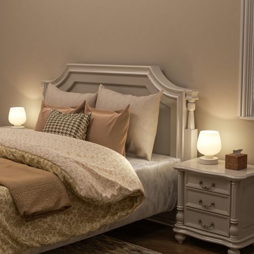Seealle Touch Bedside Table Lamp Set of 2 - Small Bedside Lamp for Bedroom Living Room Night Stands, Desk Lamp with White Glass Shade for Small Spaces, 3 Way Dimmable, LED Bulbs, Gifts - Image 3