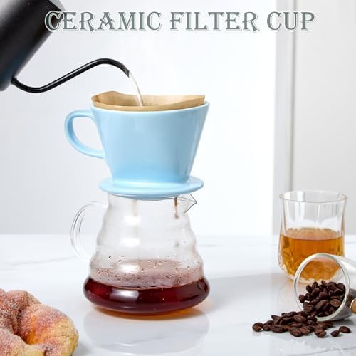 Pour Over Coffee Dripper, Ceramic Pour Over Coffee Maker, Blue - Image 3