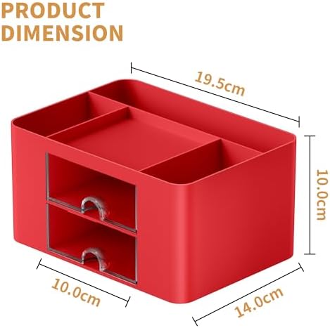 Marbrasse Pen Organizer with 2 Drawer, Multi-Functional Pencil Holder for Desk, Desk Organizers and Accessories with 5 Compartments + Drawer for Office Art Supplies (Red) - Image 4