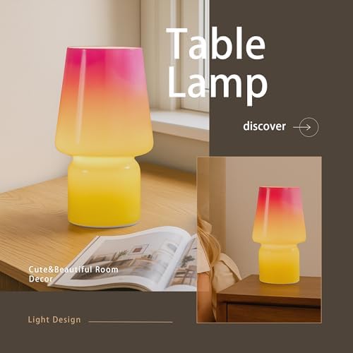 Mushroom Lamp,Mother's Day Gifts,Small Table Lamp,Cute Nightstand Kitchen Mini Lamp,Glass Table Lamp,Suitable for Bedrooms, Kitchens, Living Rooms, Bedside, Girl Gifts（Pink Gradient） - Image 5
