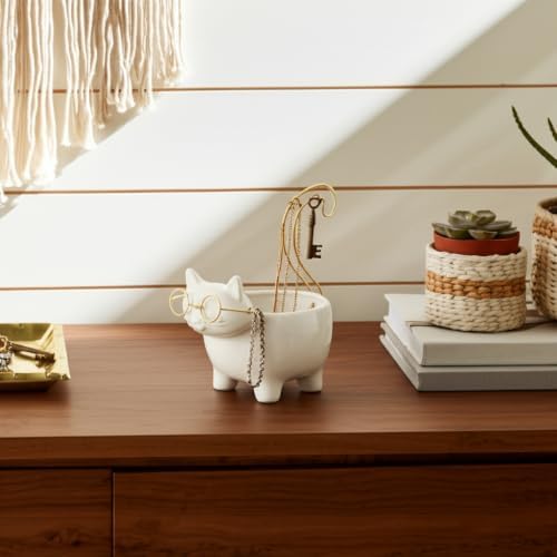 Ceramic Kitty Trinket Dish for House Decor Styling - Jewelry Tray for Coffee Table, Bed, Bathroom Vanity, and Home - Decorative Tray for Centerpiece Table and Jewelry Dish - 8", White & Gold - Image 2