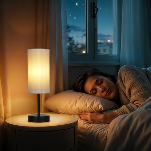 RISLG 2 Pack Small Table Lamps for Bedroom, Bedside Lamps for Nightstand with Wire Switch, Minimalist Modern Desk Lamps with Linen Fabric Shade for Kids Room Living Room Office Dorm, Bulb Included - Image 5