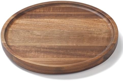 7.9" Round Wood Tray, Acacia Wooden Decorative Serving Tray for Coffee Table and Home Decor, Wooden Appetizer Charcuterie Board for Kitchen Countertop - Image 2
