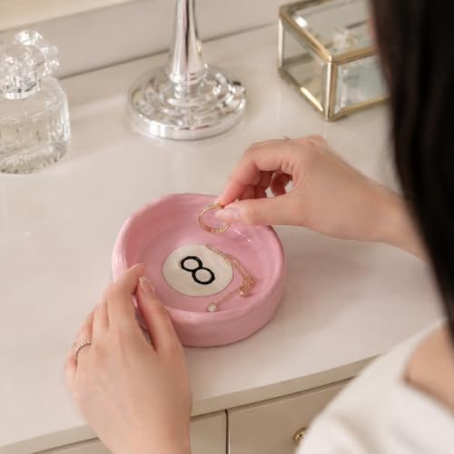 Roowest 8 Ball Jewelry Tray Pink Trinket Dish Resin Home Decor - Image 3
