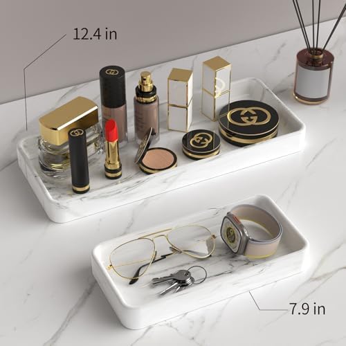 Gurygo 8" Ceramic Bathroom Vanity Tray for Kitchen Counter - Kitchen Soap Tray - Rectangular Ceramic Trays for Bathroom - Porcelain Large Serving Trays (Marble, Set/1) - Image 5