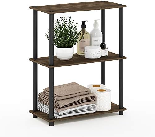 Furinno TURN-N-TUBE Storage Shelves, 3-Tier Book Shelf, Corner Shelf, Toolless Open Shelves, for Organization and Storage, Living Room, Garage, Home Office, Columbia Walnut by Furinno-FitsYourSpaceFitsYourBudget