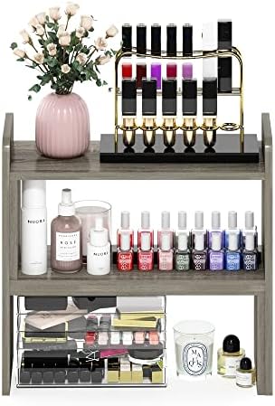 Furinno CLASSIC Desk Organizers and Hutch, Open Shelf Expandable Office Organization, Adjustable Desk Top Display Book Shelf, for Paper, Office Supplies, French Oak - Image 5