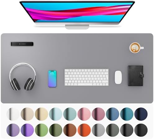 Aothia Leather Desk Pad Protector, Mouse Pad, Office Desk Mat, Non-Slip PU Leather Desk Blotter, Laptop Desk Pad, Waterproof Desk Writing Pad for Office and Home (36" x 17", Light Grey) by AothiaSimpleNaturalUnique