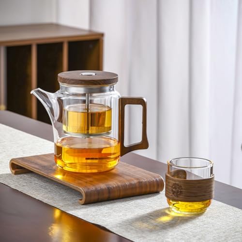 Glass Teapot, 700ml, Stovetop Safe, Walnut Wood Handle, Removable Stainless Steel Infuser, Non-Drip Spout - Image 5