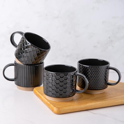 GBhome 15 OZ Stackable Coffee Mugs Set of 4, Ceramic Coffee Cups Set by GBhome