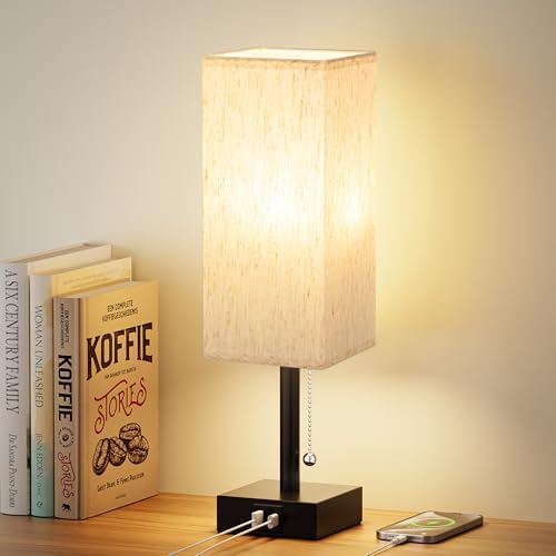 aooshine Bedside Table Lamp for Bedroom - 3 Color Temperatures, USB A+C by Aooshine