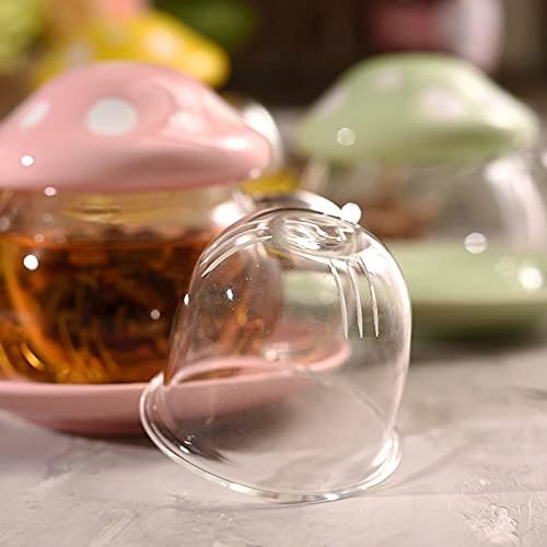 Glass Mushroom Shape Teacup Saucer Set Coffee Mug with Filter Cup - Image 6