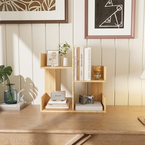 Modern 2-Tier Desk Bookshelf, Short Book Organizer, Display Shelf & Desktop Storage Rack, Space-Saving Desk Bookshelf for Books, Decor & Small Items, Natural - Image 6