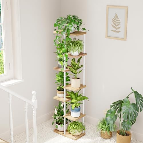 Bamworld Plant Stand 7 Tier Tall Shelf for Multiple Plants White - Image 6