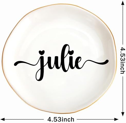 JoycuFF Julie Personalized Name Ceramic Jewelry Tray, Mothers Day Christmas Anniversary Engagement Birthday Gifts for Women Couples, Trinket Dish for Rings Earrings Necklaces Bracelets Keys - Image 6