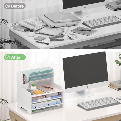 Bamboo File Organizer for Desk, Desktop Paper Tray and Mail Holder - Image 5