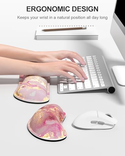 Auhoahsil Large Mouse Pad with Wrist Rests for Keyboard & Mouse, Thick Soft Ergonomic Memory Foam Wrist Supports, Big & Long Desk Mat 35.5 x 15.7 in, for Office Gaming Computer, Pink Gold Marble - Image 3