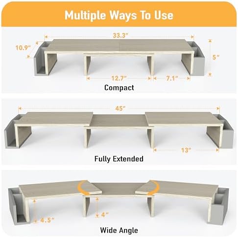 Simple Houseware Desk Dual Monitor Stand Riser with Drawer, Maple - Image 3