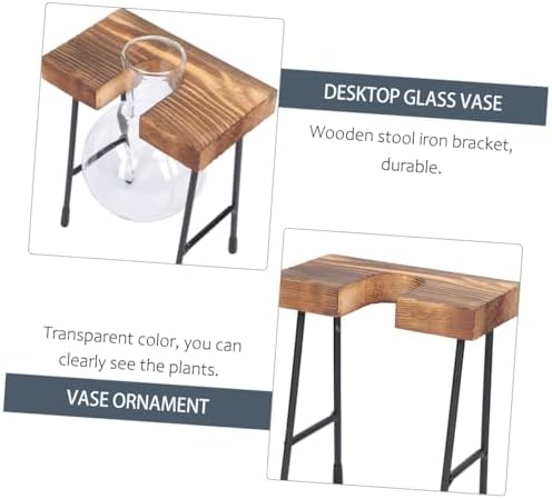 Hydroponic Flower Pot with Wooden Stand, Glass Vase for Desktop Flower Bouquets, Nordic Style Plant Propagation Container for Home and Office Décor, 1pcs Set - Image 3