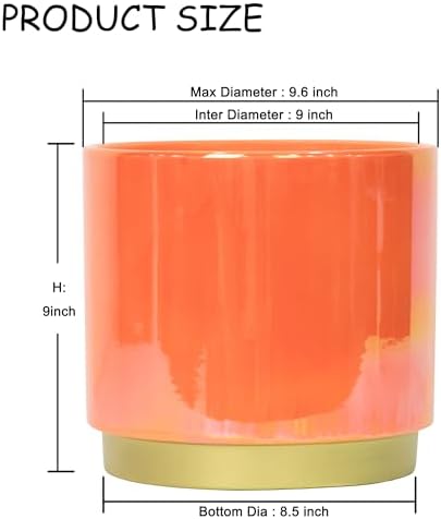Gepege Peach Indoor Plant Pots for Plants, Large Ceramic Planter with Drainage Hole, 9.6-inch Succulent Orchid Flower Pot - Rainbow Pearl Glaze - Image 3