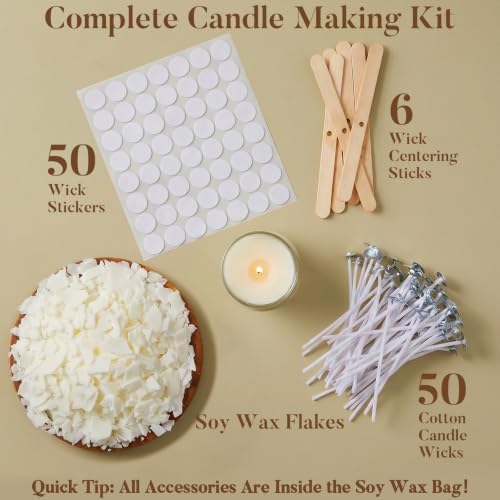 Crenovo Organic Soy Wax for Candle Making, Paraffin-Free, 1LB with 50 Wicks - Image 2