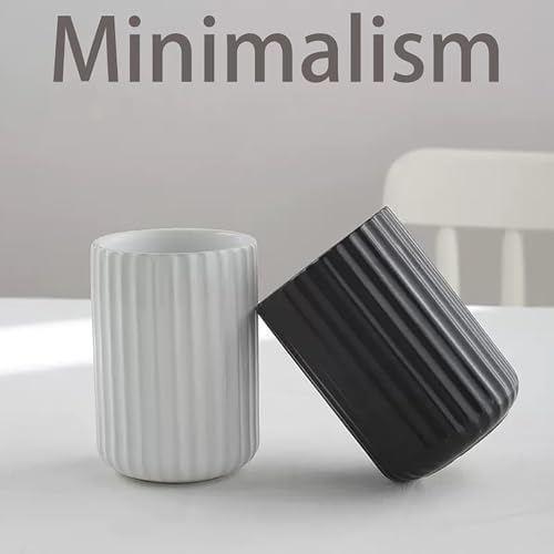 Nordic Ceramic Mug, Japanese Tea Cup 10oz Striped Cup No Handle Drinking Cup for Latte Milk Water Beverage Juice Microwave and Dishwasher Safe (Matte Black) - Image 2