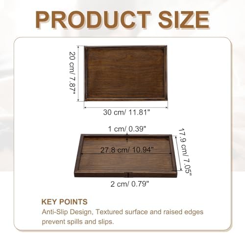 Wooden Serving Tray Rectangular Wood Serving Tray Decorative Platter, 11.8x7.9 Inch Fit for Home Decor Kitchen Coffee Table Candle Holder, (Brown) - Image 2