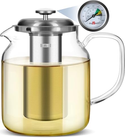 Aquach 68oz Glass Teapot with Thermometer, Stovetop Safe Tea Pot by Aquach