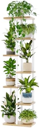 Bamworld Plant Stand 7 Tier Tall Shelf for Multiple Plants White by Bamworld