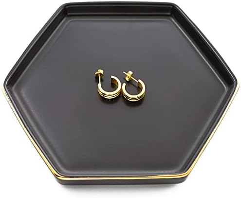 HANKOR 4.7 inch Ceramic Jewelry Dish Tray, Small Ring Holder Dish, Black Catch All Trinket Tray for Keys Rings Earrings by HANKOR