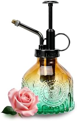 Glass Plant Mister Spray Bottle, 200ML Vintage Plant Spritzer, Succulent Watering Bottle Glass with Top Pump, Small Plants Sprayer Watering Can for Indoor Outdoor House(Brown Green) by VKSG