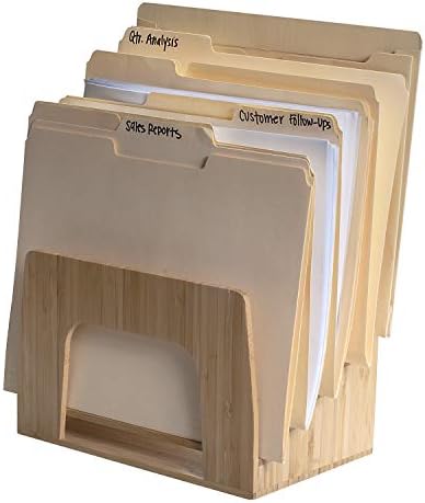 MobileVision Bamboo Desktop Inclined File Folder Organizer and Paper Tray, Upright Sections, Step Sorter, 5 Slots by MobileVision