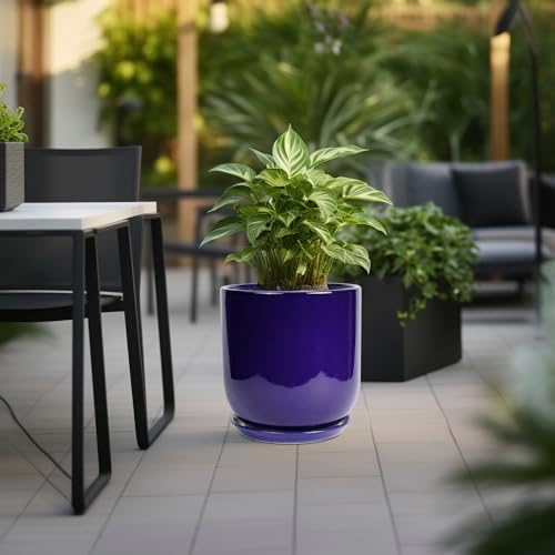 Ceramic Planter - 12 Inch Pots for Plants Ceramic Plant Pot Indoor with Drainage Hole and Saucer Large Planter Flower Pot Outdoor for Home Garden Decor Blue - Image 4