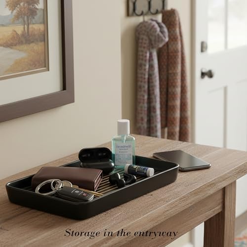 10"×6"×1" Black Bathroom Vanity Tray for Countertop- Ceramic Decorative Organizer Tray for Dresser Tops, Toilet, Perfume, Sponge Holder Soap Dish Dispenser for Kitchen Counter- Golden Stripes - Image 6