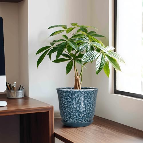 8 Inch Plant Pot - Ceramic Planter for Indoor Outdoor, Round Planter with Drainage Hole and Saucer, Modern Planters, Decorative Flower Pot, Garden Room Office Home Decor, Garden Gifts, Blue - Image 3