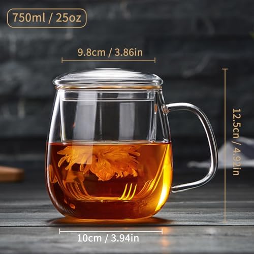 DOPUDO Large Glass Tea Cup, 25.6 oz Borosilicate Glass Tea Mug with Infuser and Lid, Clear Tea Cups for Brewing Scented Tea and Tea Bag. - Image 6