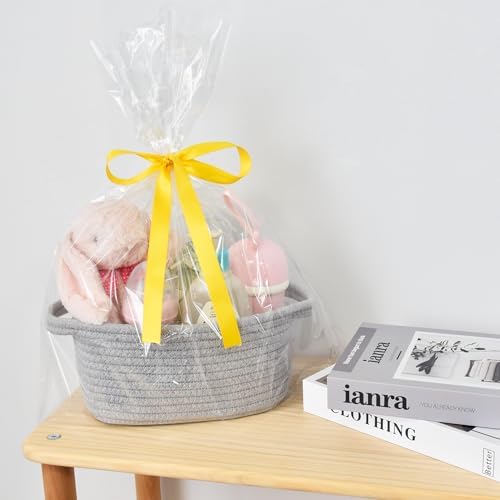ABenkle Small Storage Basket, Mini Basket, Cute Tiny Cotton Rope Woven Basket, Boho Decorative Toy Dog Cat Basket for Nursery, Spa, Empty Gift Basket with Gift Bags and Ribbon - Grey - Image 3