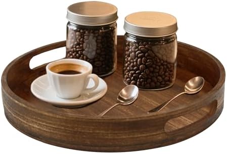 11.8" Round Wooden Decorative Tray with Handles,Wood by Unknown