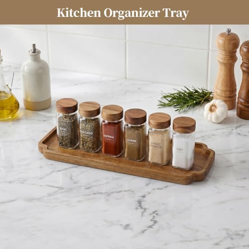 Small Wooden Tray | Acacia Wood Tray for Vanity, Bathroom Counter, Coffee Table & Toilet | Perfect for Remote, Snack & Catch All | Mini Charcuterie Board Serving Platter (Scalloped Rectangular) - Image 5