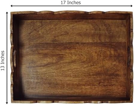 COTTON CRAFT Hand Carved Wooden Serving Tray - Breakfast Tray with Handles - Image 2