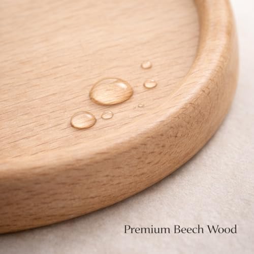 Beech Wood Coasters Set of 4, Natural Wooden Drink Coasters with Raised Edge, Protect Table from Spills & Scratches, Non-Slip, Minimal Style for Coffee Table - Image 4