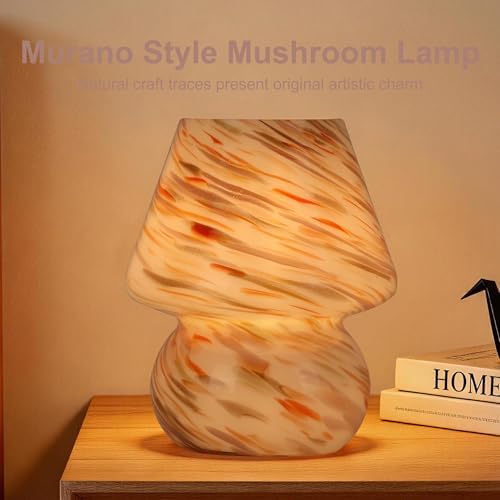 Mushroom Lamp, Dusty Rose & Burnt Orange Swirl Glass - Image 6