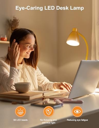 BOHON LED Desk Lamp with USB Charging Port 3 Color Modes Fully Dim, Yellow - Image 6