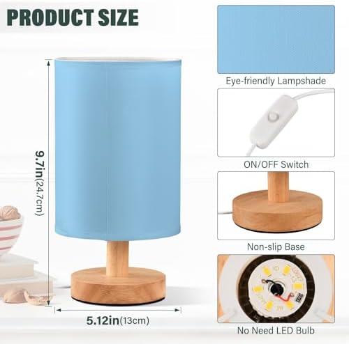 Light Sky Blue Pattern Bedside Table Lamp for Bedroom Small Lamps for Nightstand Lamp with USB Ports LED Table Lamps for Living Room Dorm Kids Room Office Home - Image 3