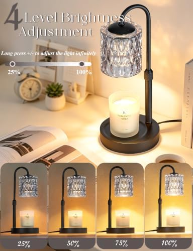 Briever Dimmable Candle Warmer Lamp with Timer, Height Adjustable Electric Candle Wax Warmer, Birthday Gifts for Women Mom, House Warming Gifts New Home Decor, Solid Wood Base, Black Gray Glass - Image 4
