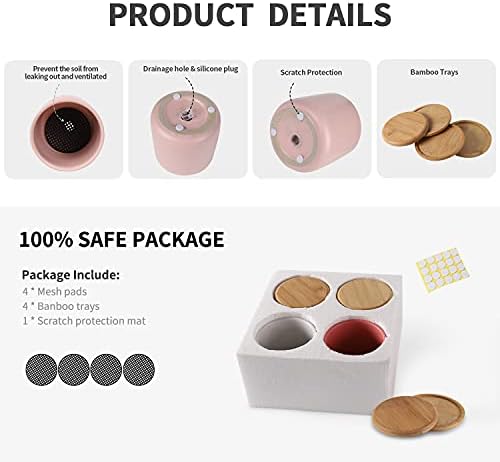 4" Ceramic Plant Pots with Drainage Holes & Trays Multicolor Set of 4 - Image 3